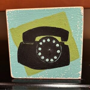 Retro Black Telephone Wooden Block Wall Decor